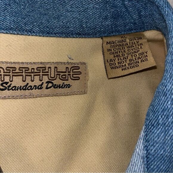 Vintage DNM Attitude Denim Blue Jeans Canvas SS Party Luau Hawaii Pocket Shirt - Picture 9 of 9